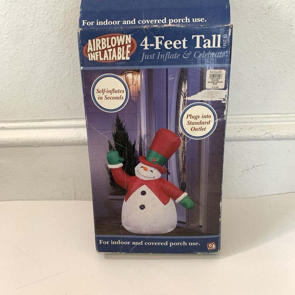 Vtg Gemmy Snowman Inflatable Yard Decoration 4ft Tall Red Hat & Jacket 2004